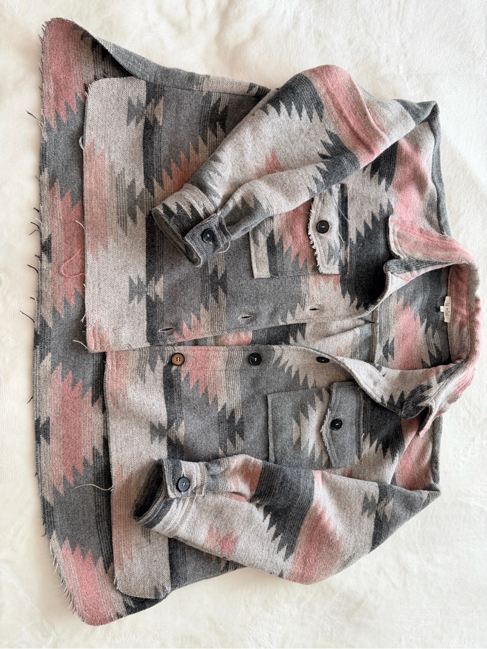 LA MIEL Gray & Pink Aztec Wool-Blend Jean Jacket
